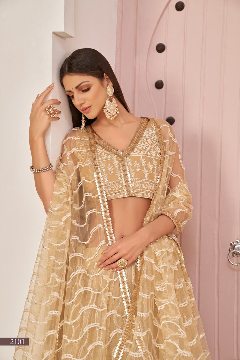 Stunning Embroidered Sequins Work Semi Stitched Net Lehenga For Weddings 2101