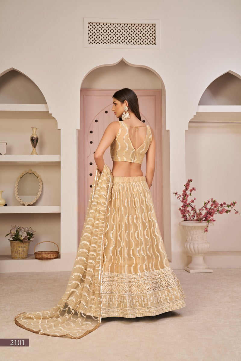 Stunning Embroidered Sequins Work Semi Stitched Net Lehenga For Weddings 2101