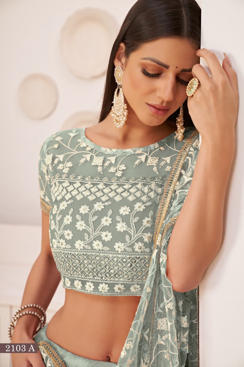 Beautiful Embroidered Sequins Work Semi Stitched Net Lehenga For Weddings 2103