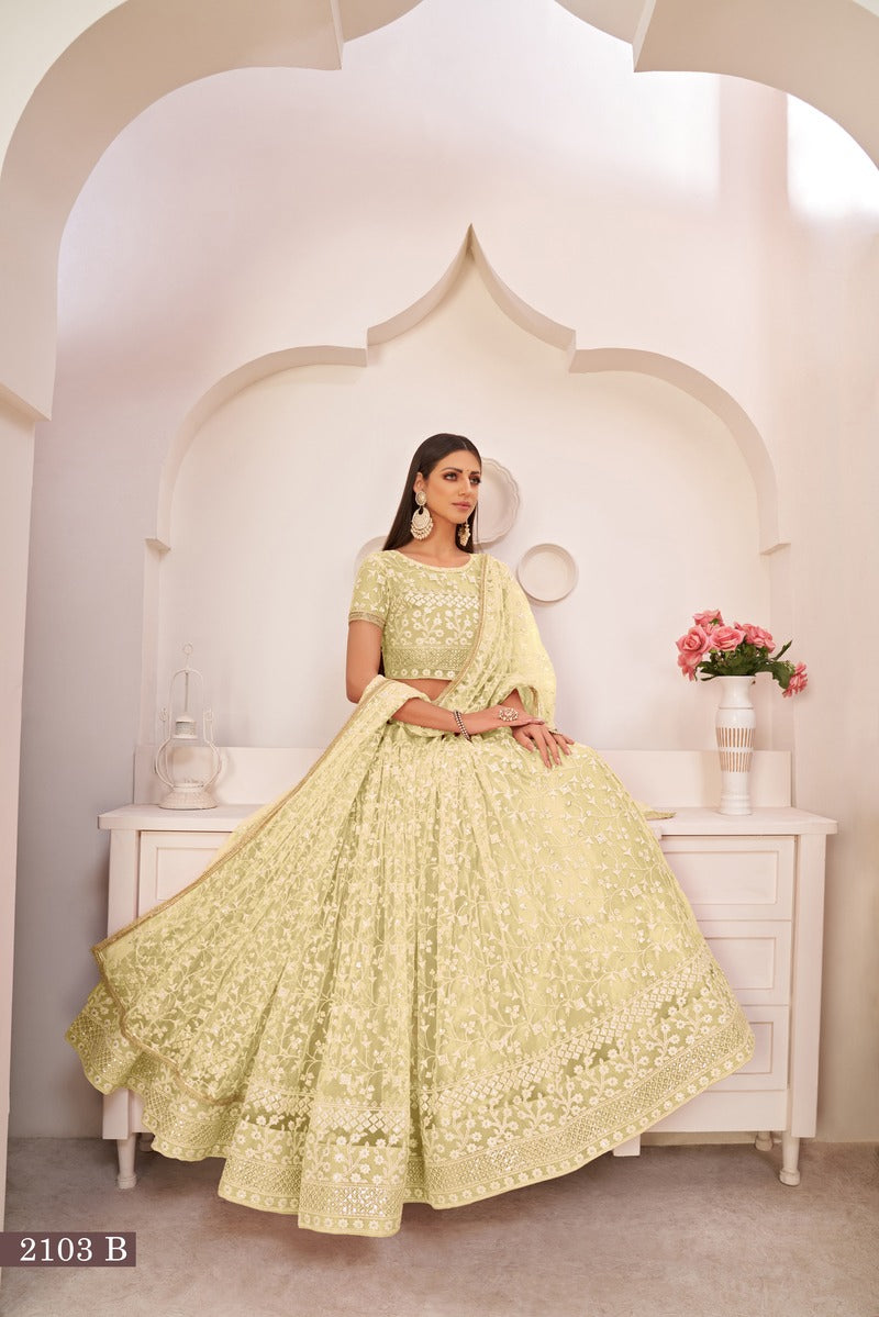 Beautiful Embroidered Sequins Work Semi Stitched Net Lehenga For Weddings 2103