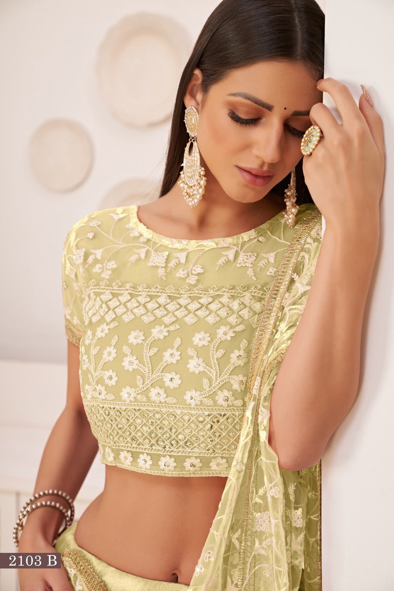 Beautiful Embroidered Sequins Work Semi Stitched Net Lehenga For Weddings 2103