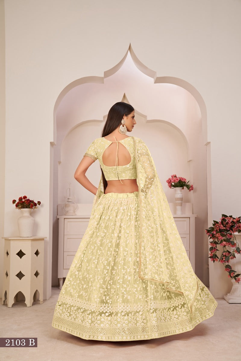 Beautiful Embroidered Sequins Work Semi Stitched Net Lehenga For Weddings 2103