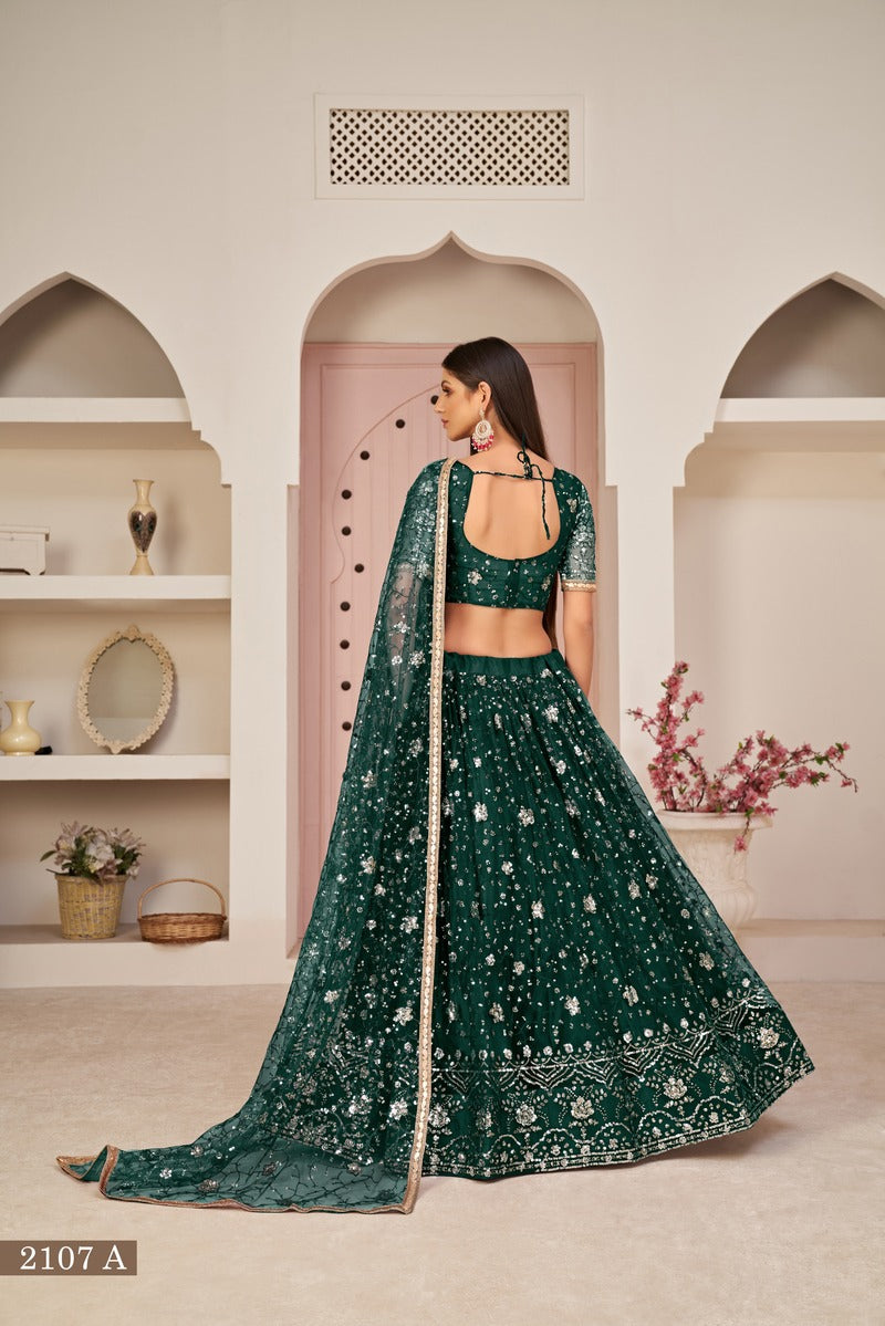 Designer Embroidered Sequins Work Semi Stitched Net Lehenga For Weddings 2107