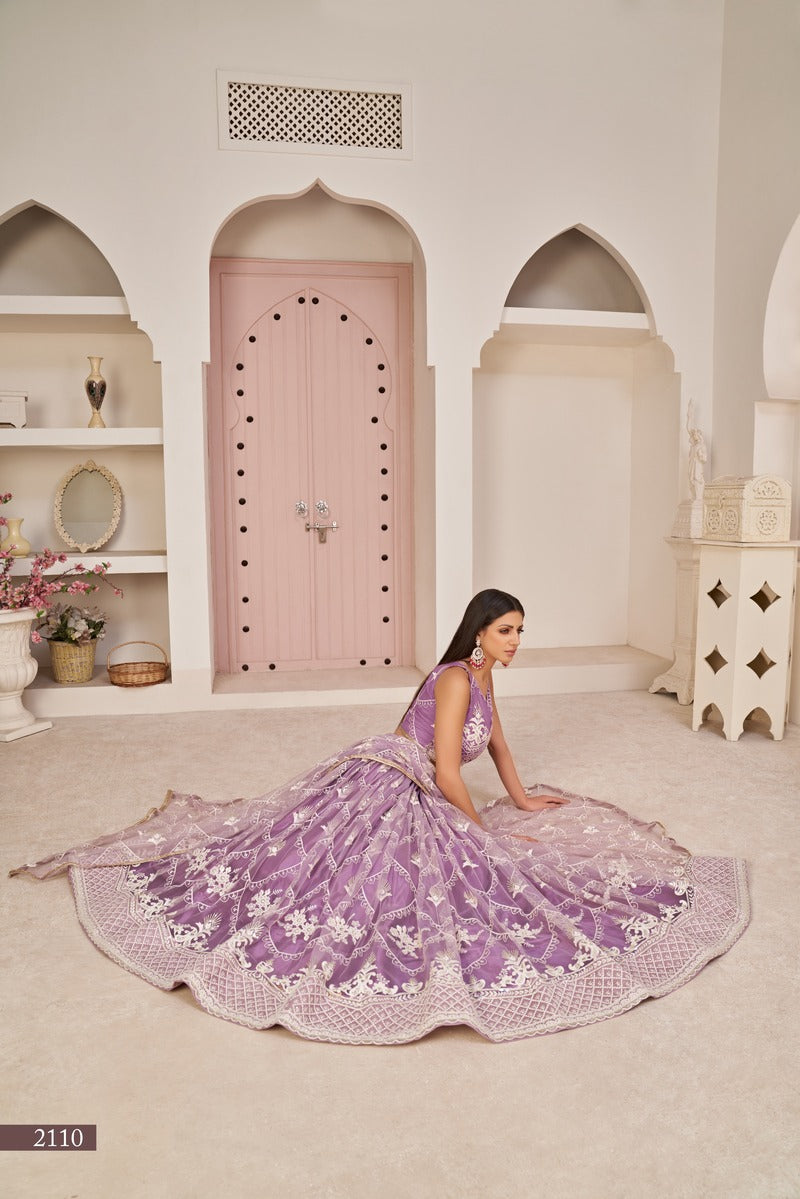 Trendy Embroidered Sequins Work Semi Stitched Net Lehenga For Weddings 2110
