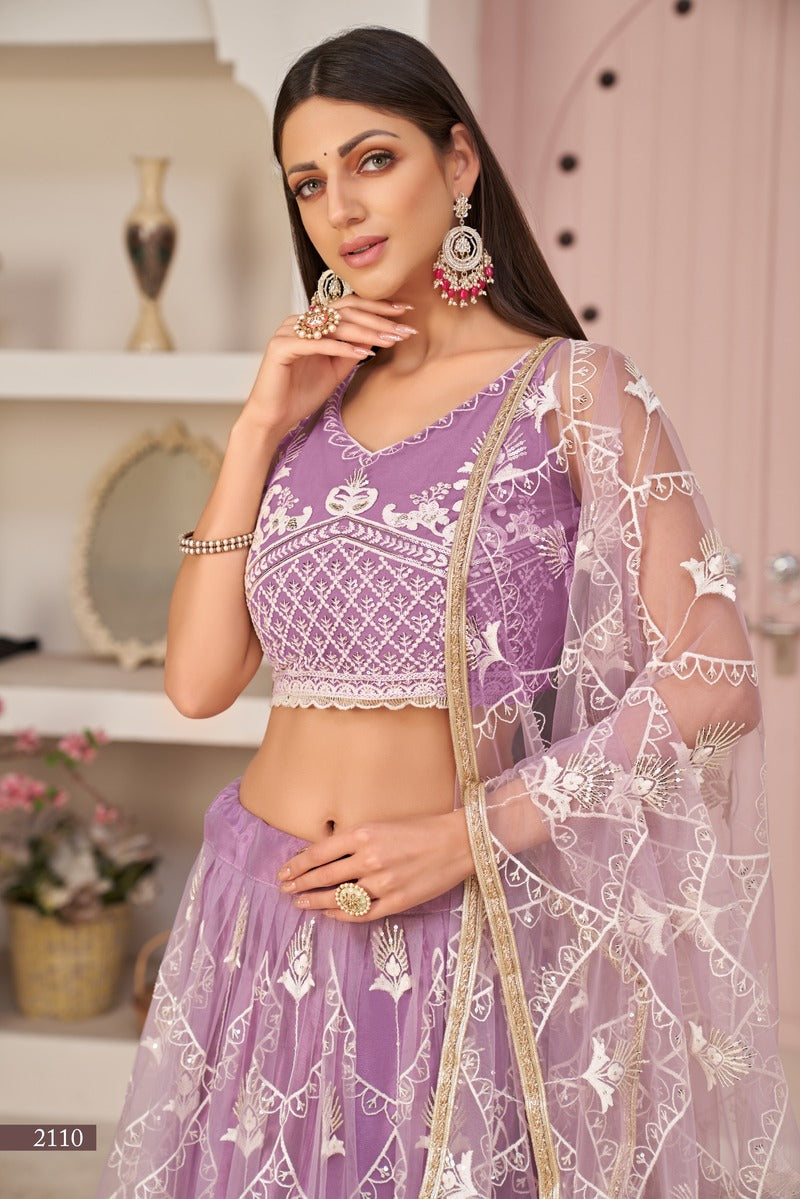Trendy Embroidered Sequins Work Semi Stitched Net Lehenga For Weddings 2110