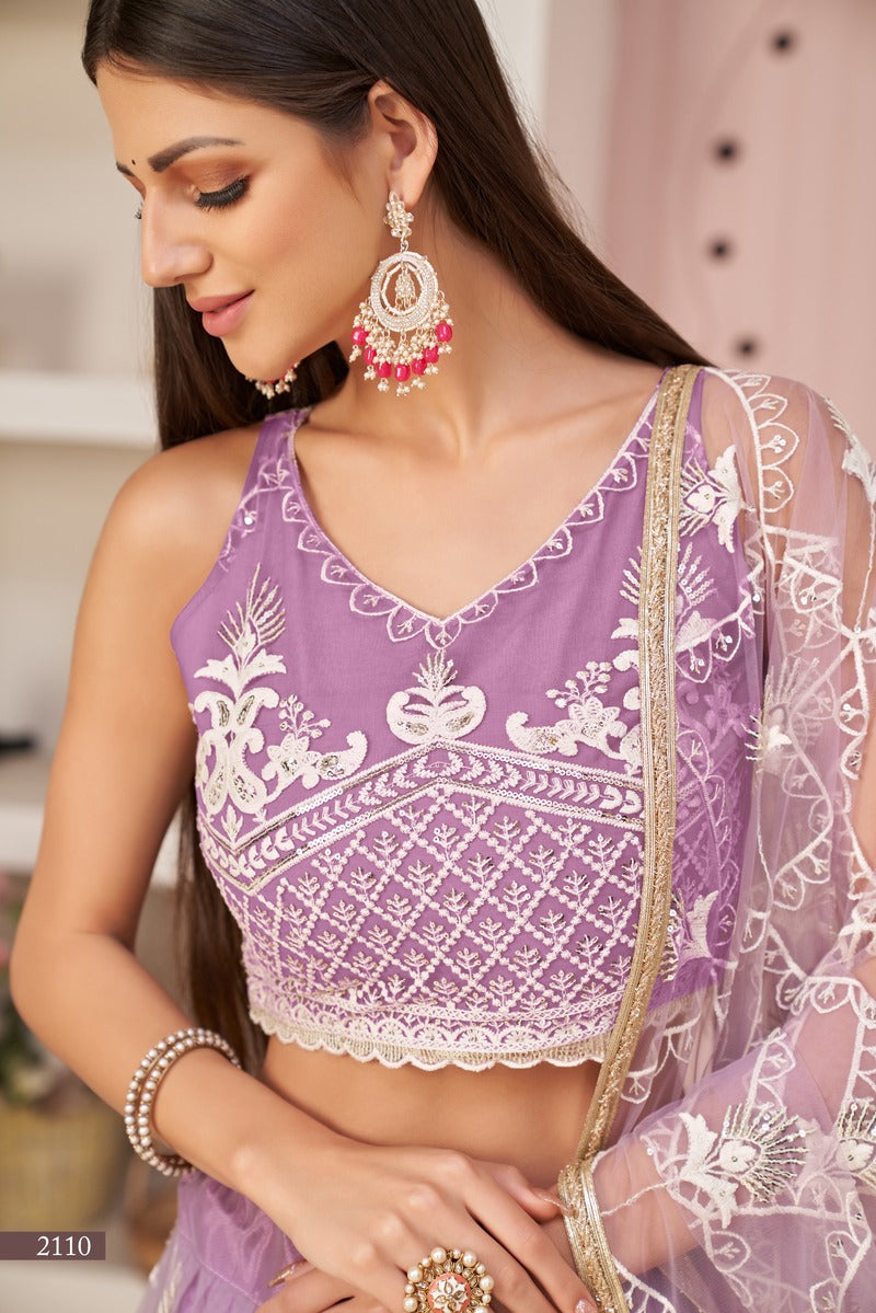 Trendy Embroidered Sequins Work Semi Stitched Net Lehenga For Weddings 2110