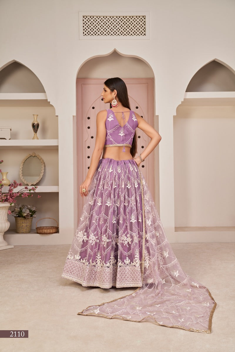 Trendy Embroidered Sequins Work Semi Stitched Net Lehenga For Weddings 2110
