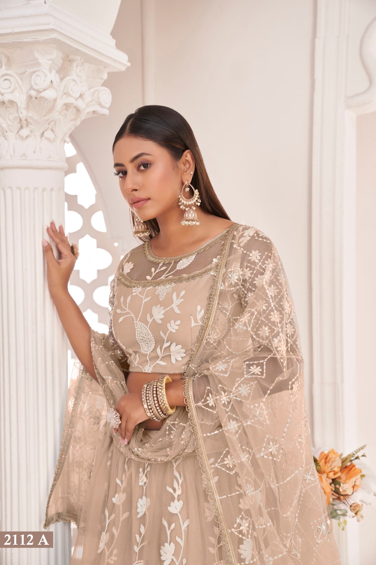 Stylish Embroidered Sequins Work Semi Stitched Net Lehenga For Weddings 2112