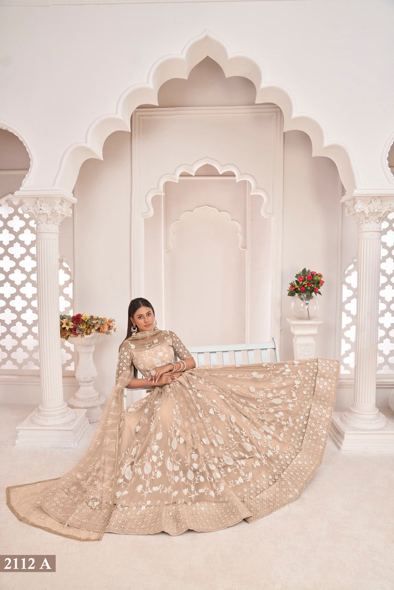 Stylish Embroidered Sequins Work Semi Stitched Net Lehenga For Weddings 2112