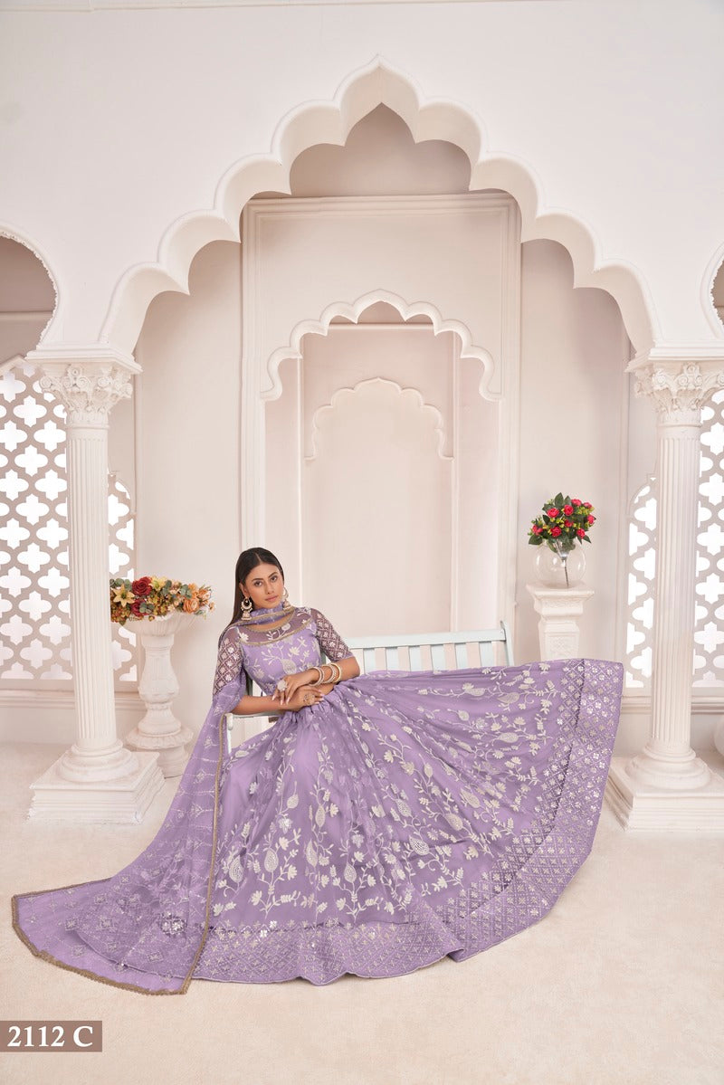 Stylish Embroidered Sequins Work Semi Stitched Net Lehenga For Weddings 2112