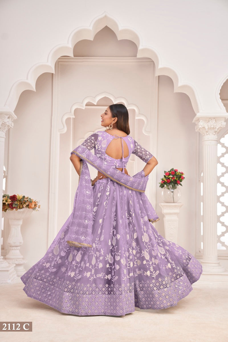 Stylish Embroidered Sequins Work Semi Stitched Net Lehenga For Weddings 2112