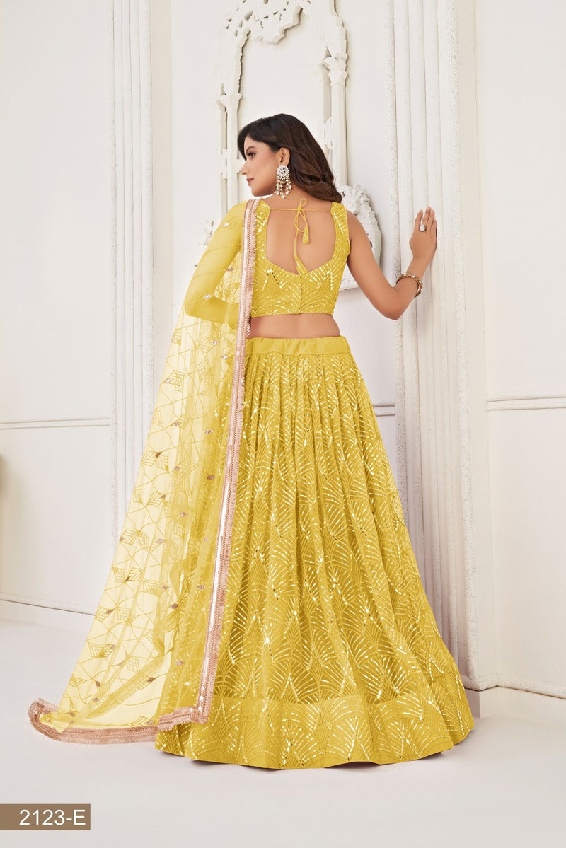 Gorgeous Embroidered Sequins Work Semi Stitched Net Lehenga For Weddings 2123