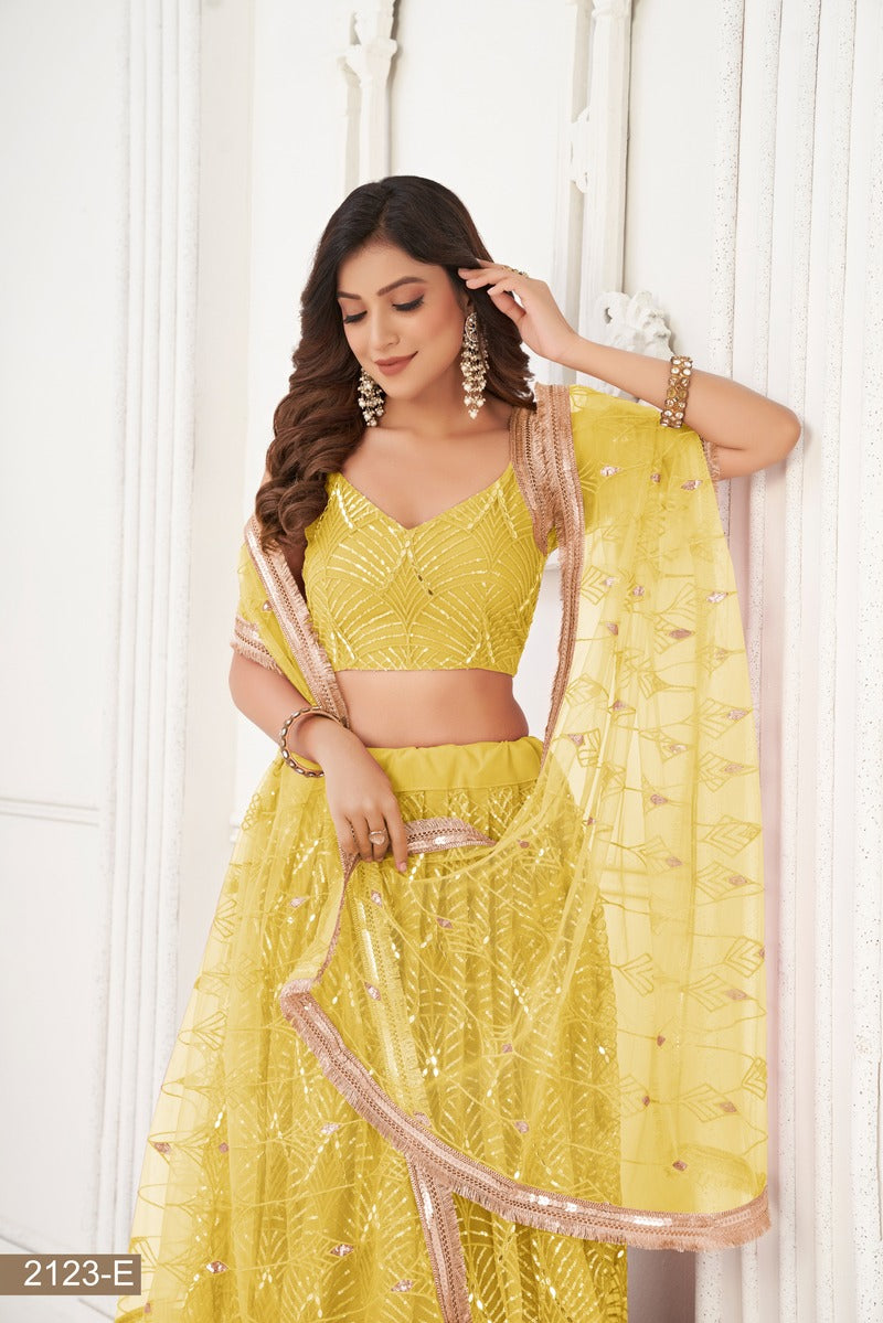 Gorgeous Embroidered Sequins Work Semi Stitched Net Lehenga For Weddings 2123