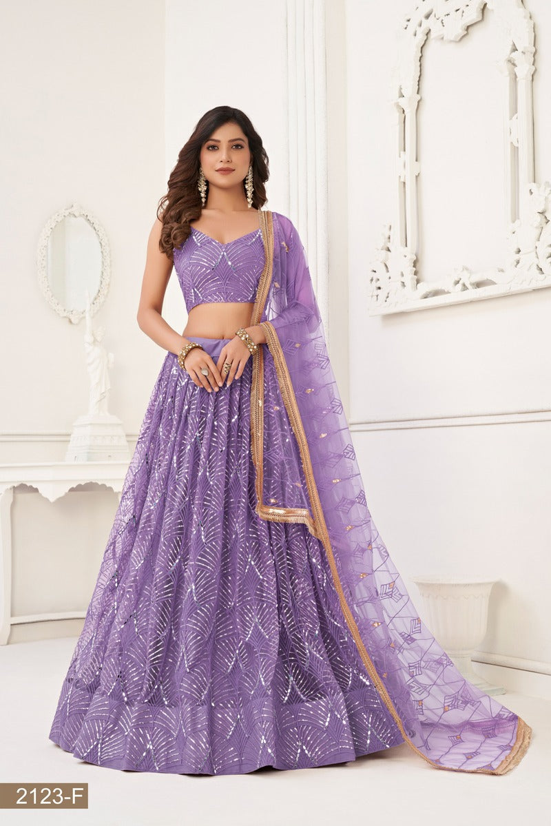 Gorgeous Embroidered Sequins Work Semi Stitched Net Lehenga For Weddings 2123