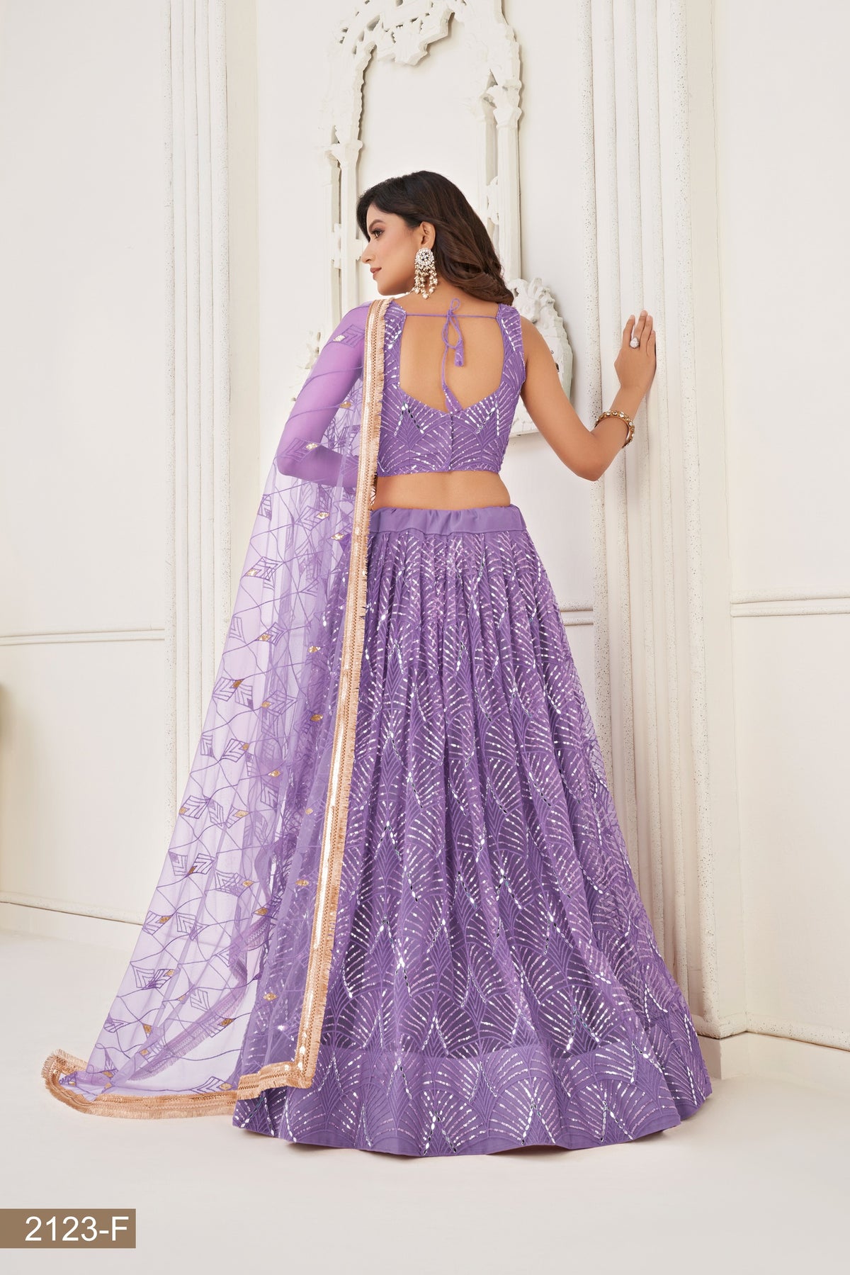 Gorgeous Embroidered Sequins Work Semi Stitched Net Lehenga For Weddings 2123