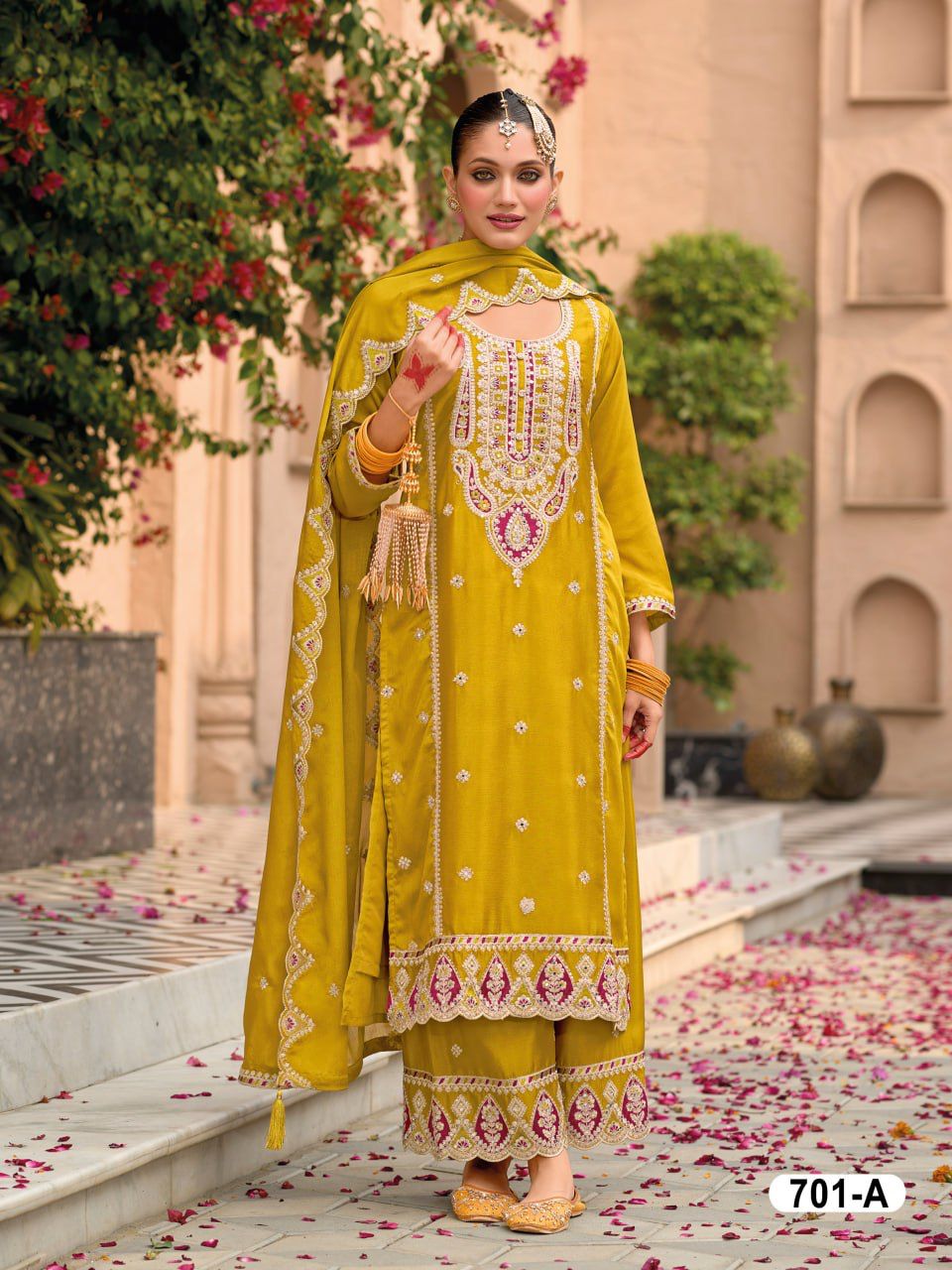 Chinon Silk Embroidered Full Stitched Wedding Palazzo Suit 701