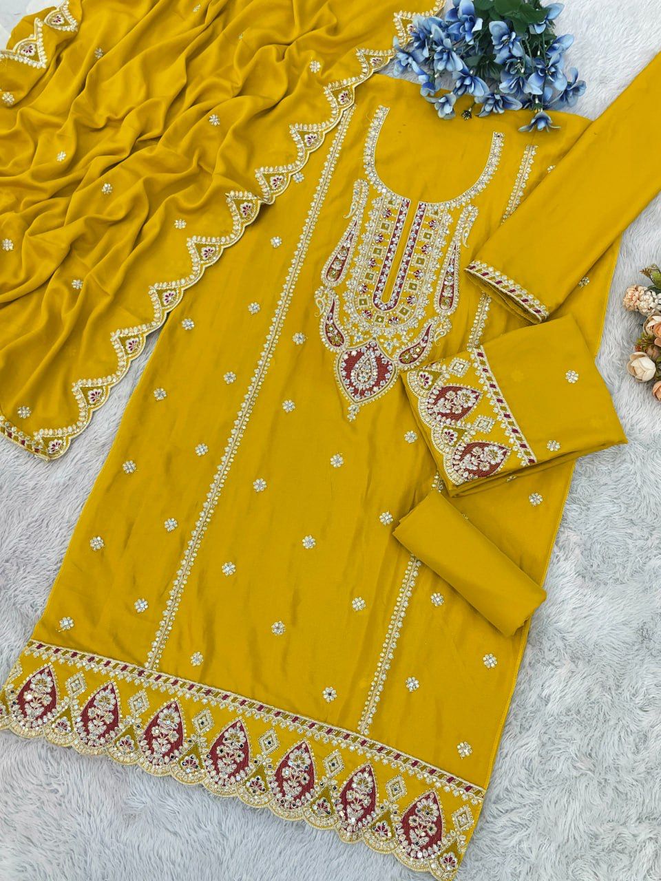 Chinon Silk Embroidered Full Stitched Wedding Palazzo Suit 701
