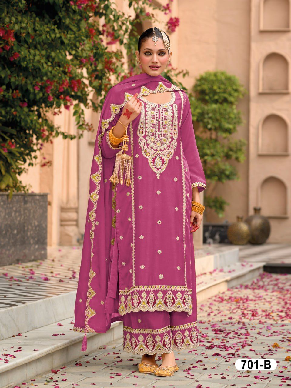 Chinon Silk Embroidered Full Stitched Wedding Palazzo Suit 701