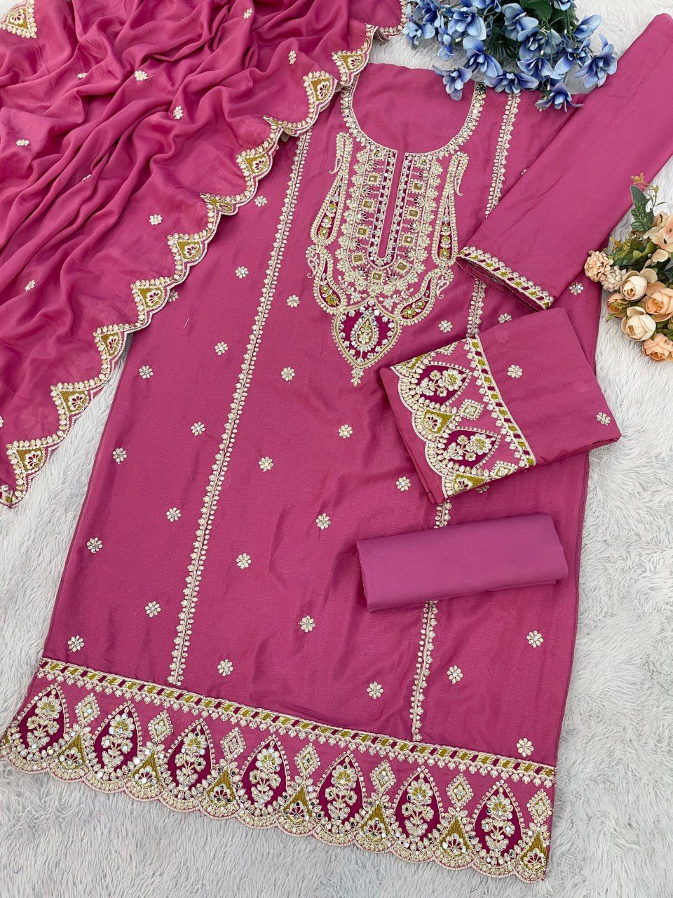 Chinon Silk Embroidered Full Stitched Wedding Palazzo Suit 701