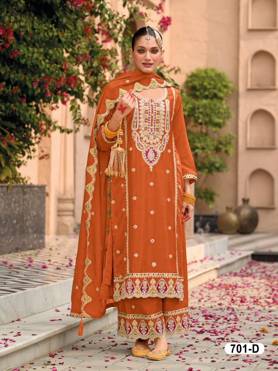 Chinon Silk Embroidered Full Stitched Wedding Palazzo Suit 701