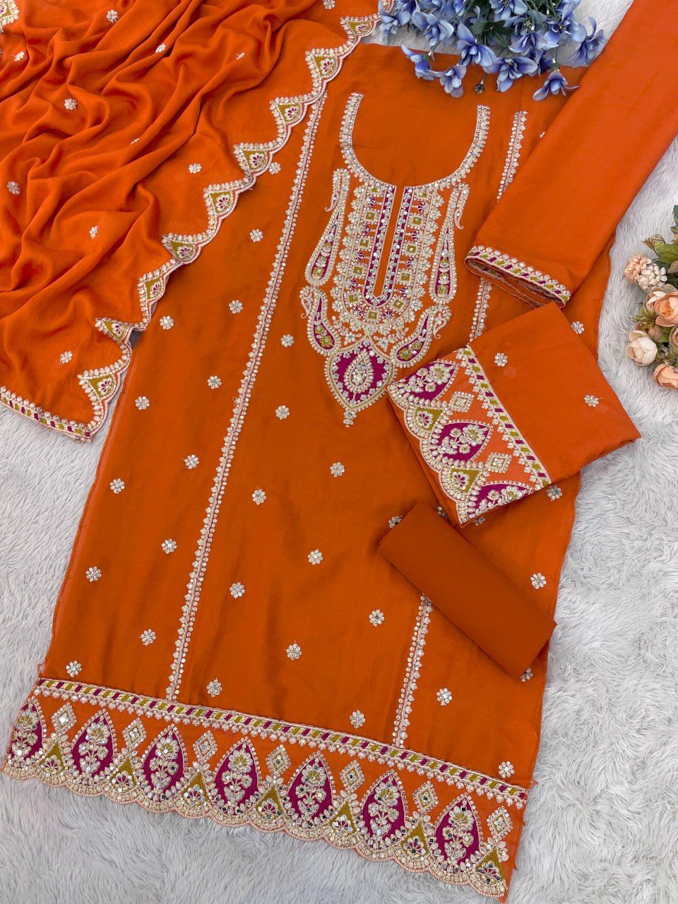 Chinon Silk Embroidered Full Stitched Wedding Palazzo Suit 701
