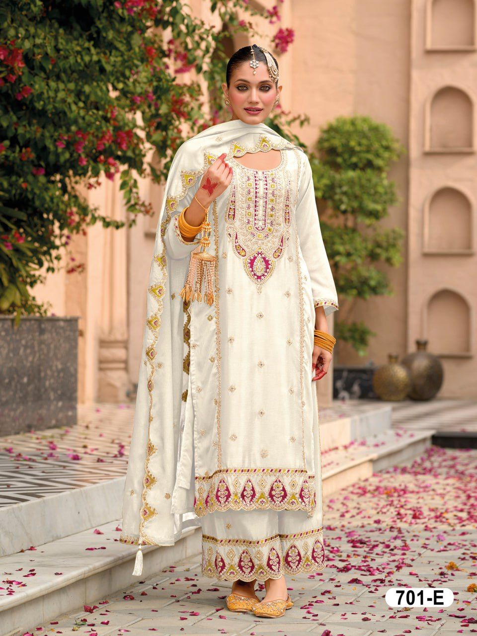 Chinon Silk Embroidered Full Stitched Wedding Palazzo Suit 701