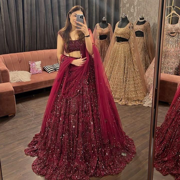 Mesmerizing Maroon Soft Net Semi Stitched Wedding Lehenga 2011