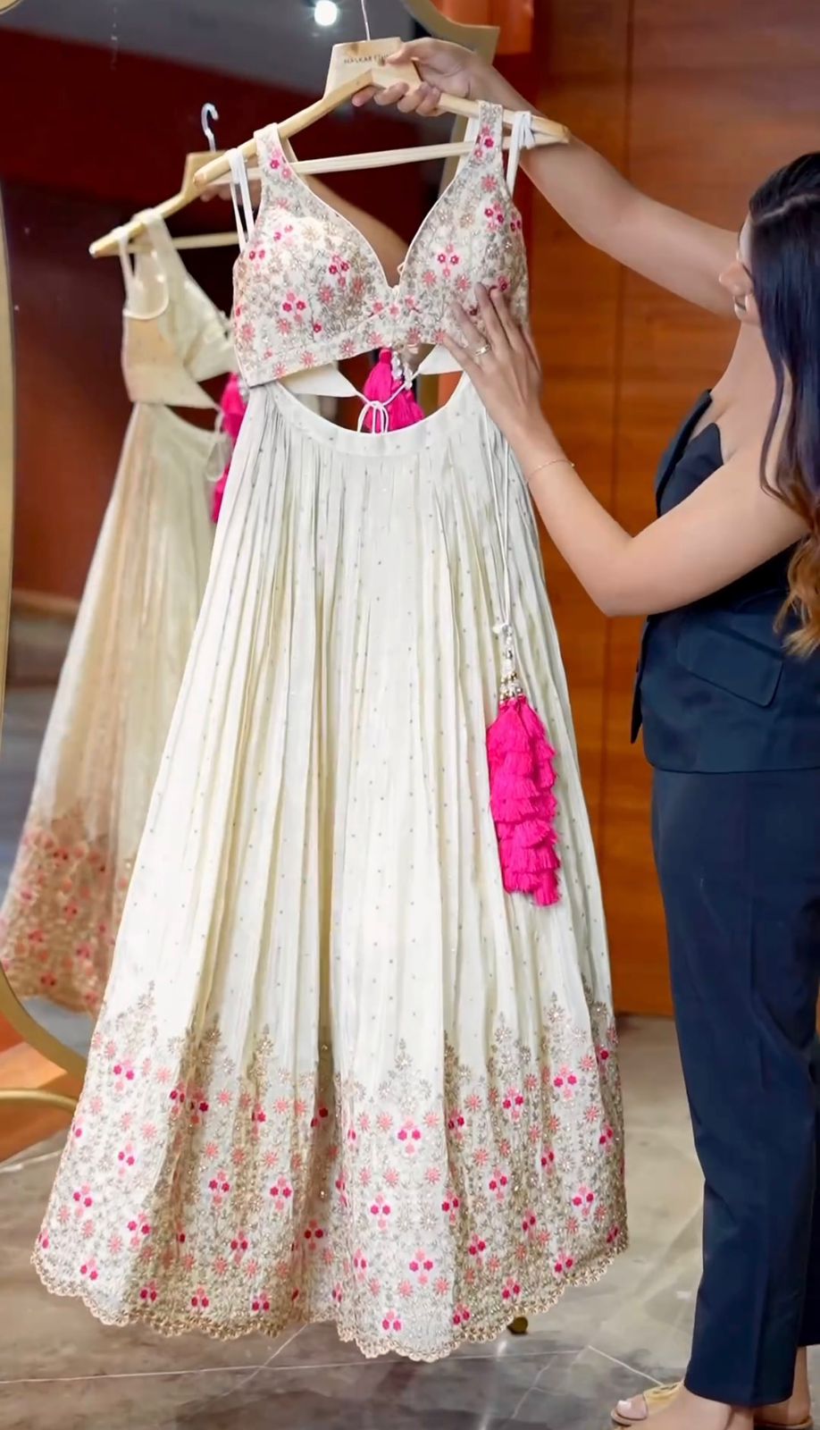 Off White Floral Embroidery Wedding Full Stitched Lehenga 2013