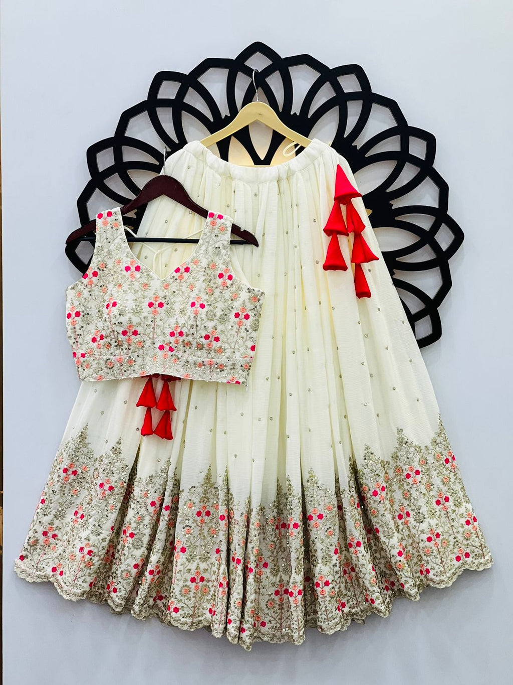 Off White Floral Embroidery Wedding Full Stitched Lehenga 2013