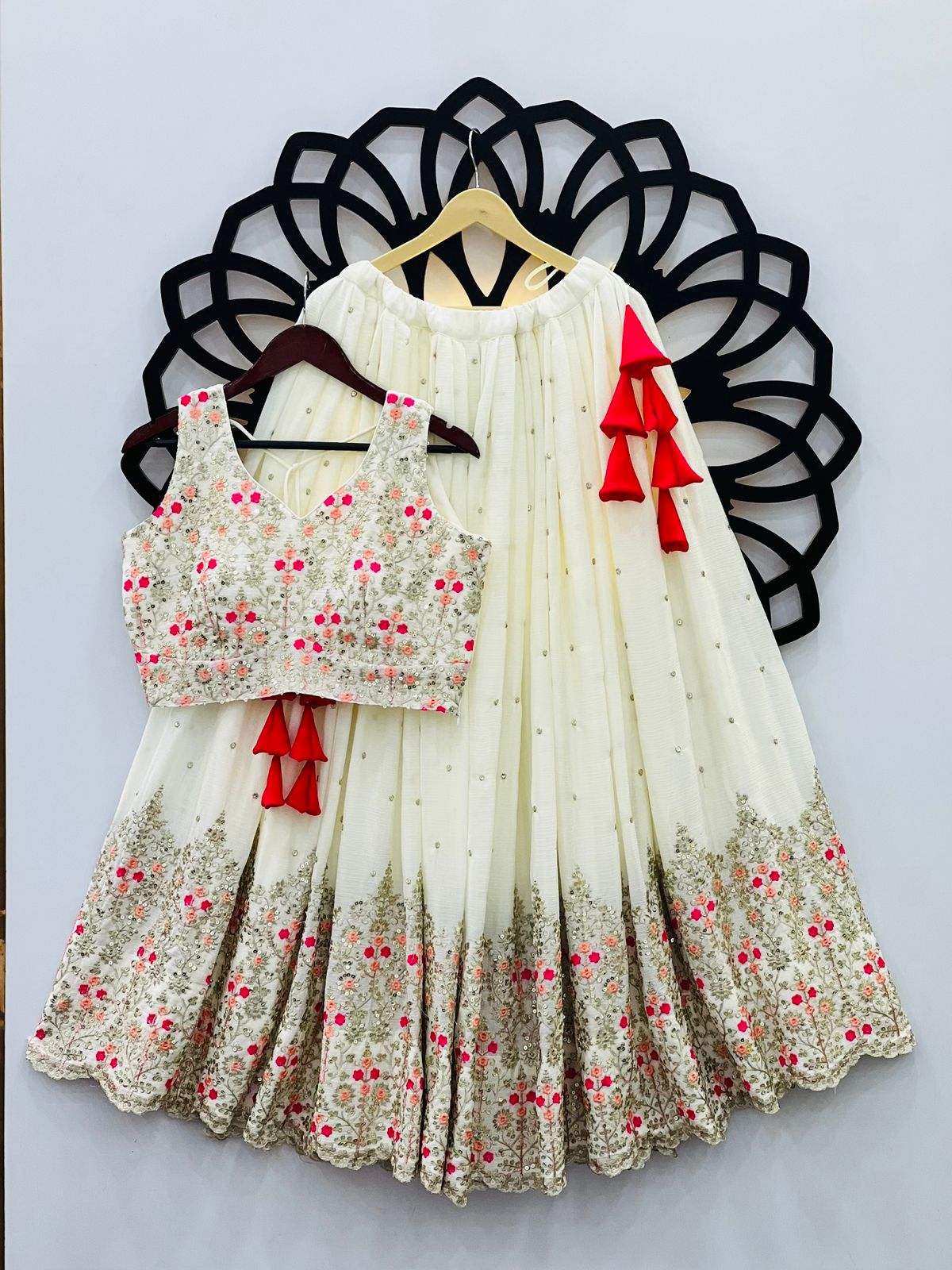 Off White Floral Embroidery Wedding Full Stitched Lehenga 2013