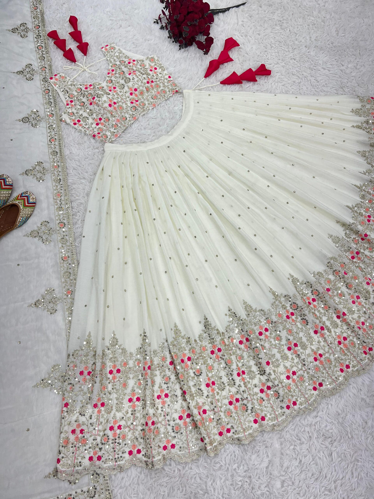 Off White Floral Embroidery Wedding Full Stitched Lehenga 2013