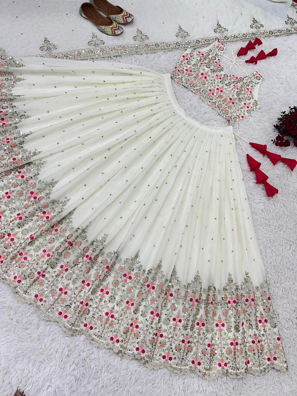 Off White Floral Embroidery Wedding Full Stitched Lehenga 2013