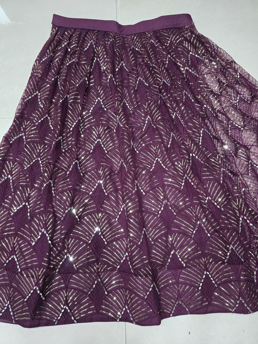 Gorgeous Embroidered Sequins Work Semi Stitched Net Lehenga For Weddings 2123