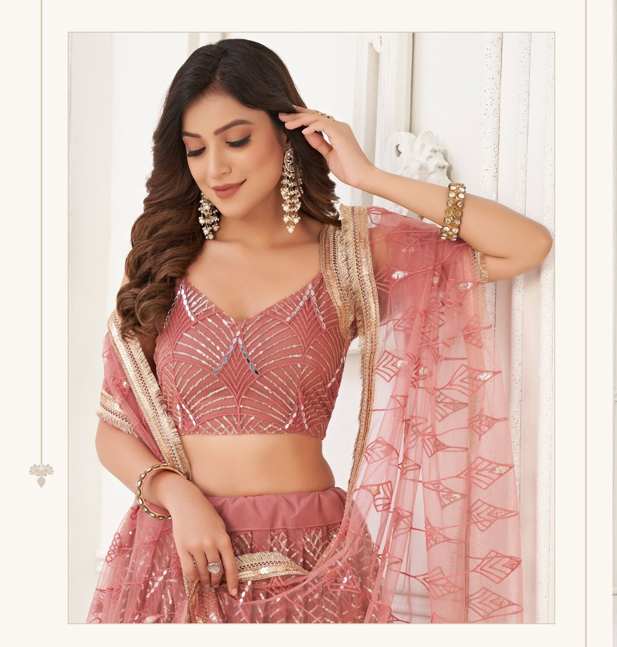 Gorgeous Embroidered Sequins Work Semi Stitched Net Lehenga For Weddings 2123