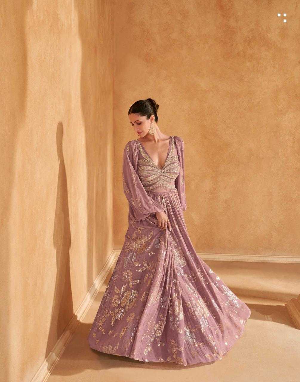 Lavender Chinon Silk & Net Indo-Western Wedding Gown for Bridesmaid 5630
