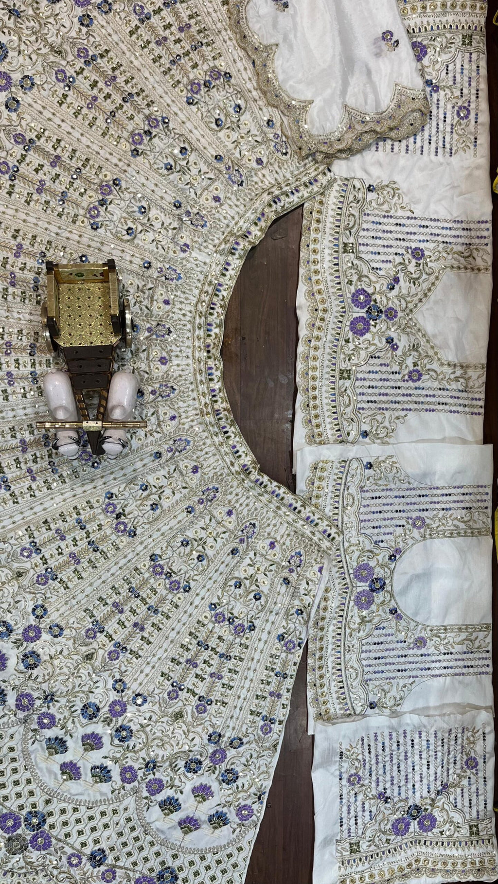 White & Blue Satin Silk Heavy Embroidery Diamond Work Semi Stitched Bridesmaid Lehenga 1083