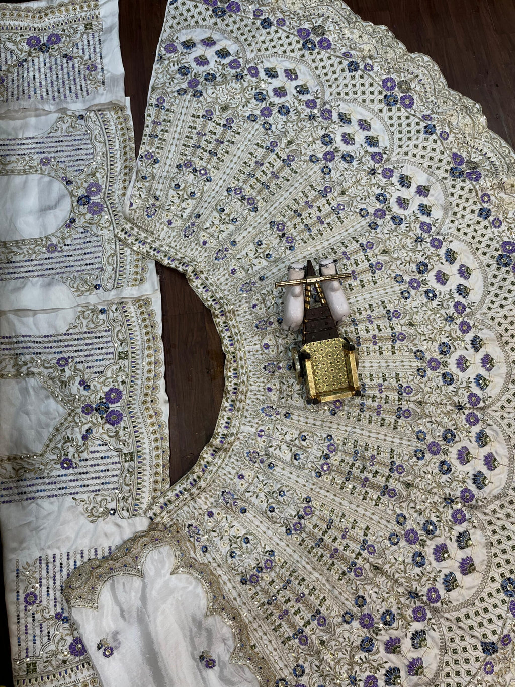 White & Blue Satin Silk Heavy Embroidery Diamond Work Semi Stitched Bridesmaid Lehenga 1083