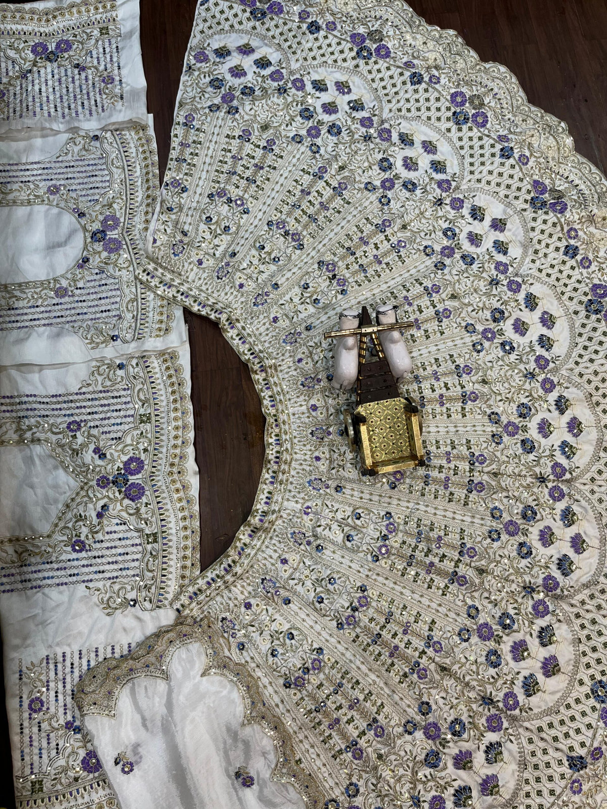 White & Blue Satin Silk Heavy Embroidery Diamond Work Semi Stitched Bridesmaid Lehenga 1083