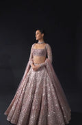 Pastel Purple Heavy Net Embroidery Diamond Work Semi Stitched Lehenga 1081
