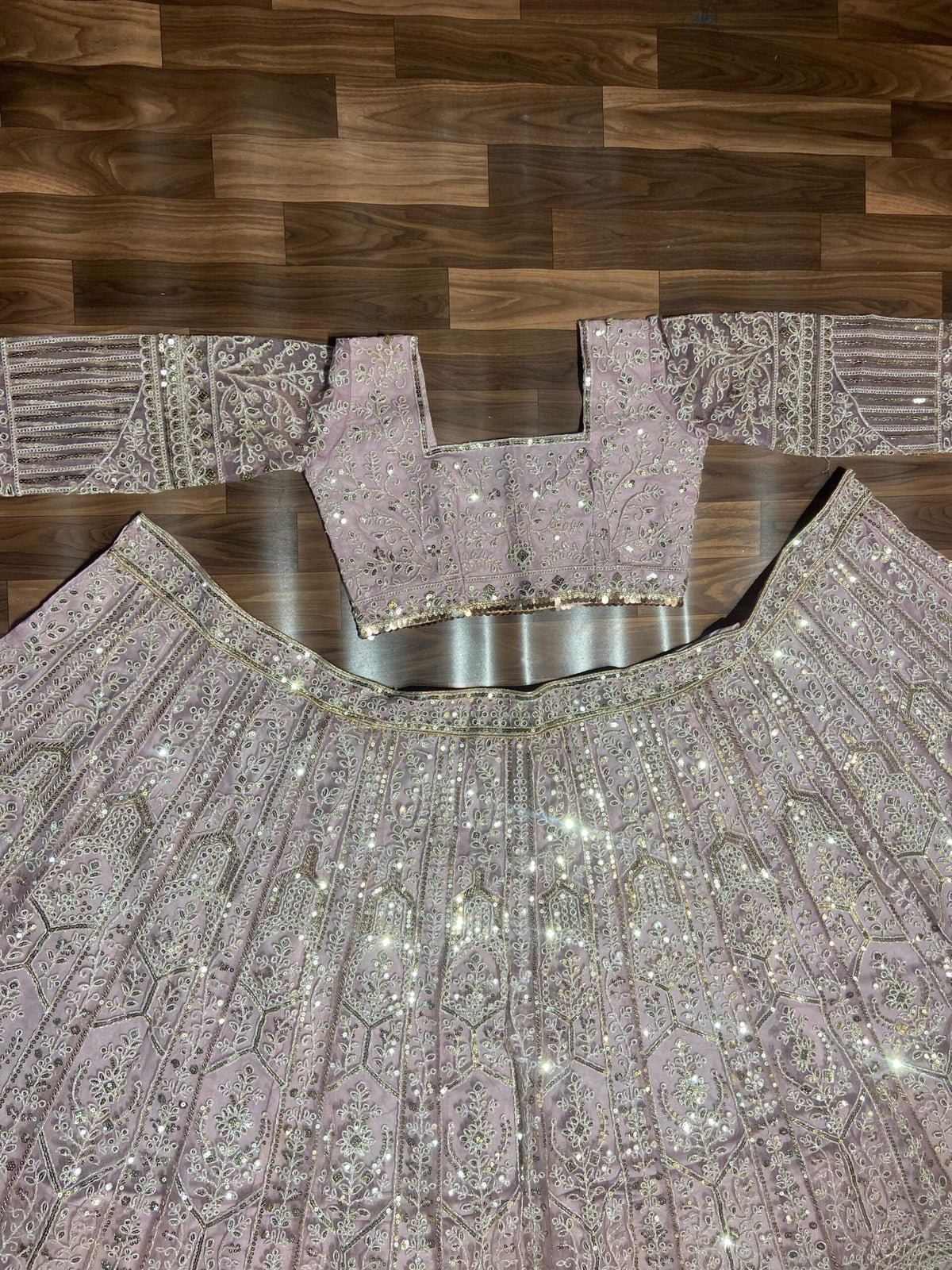 Pastel Purple Heavy Net Embroidery Diamond Work Semi Stitched Lehenga 1081