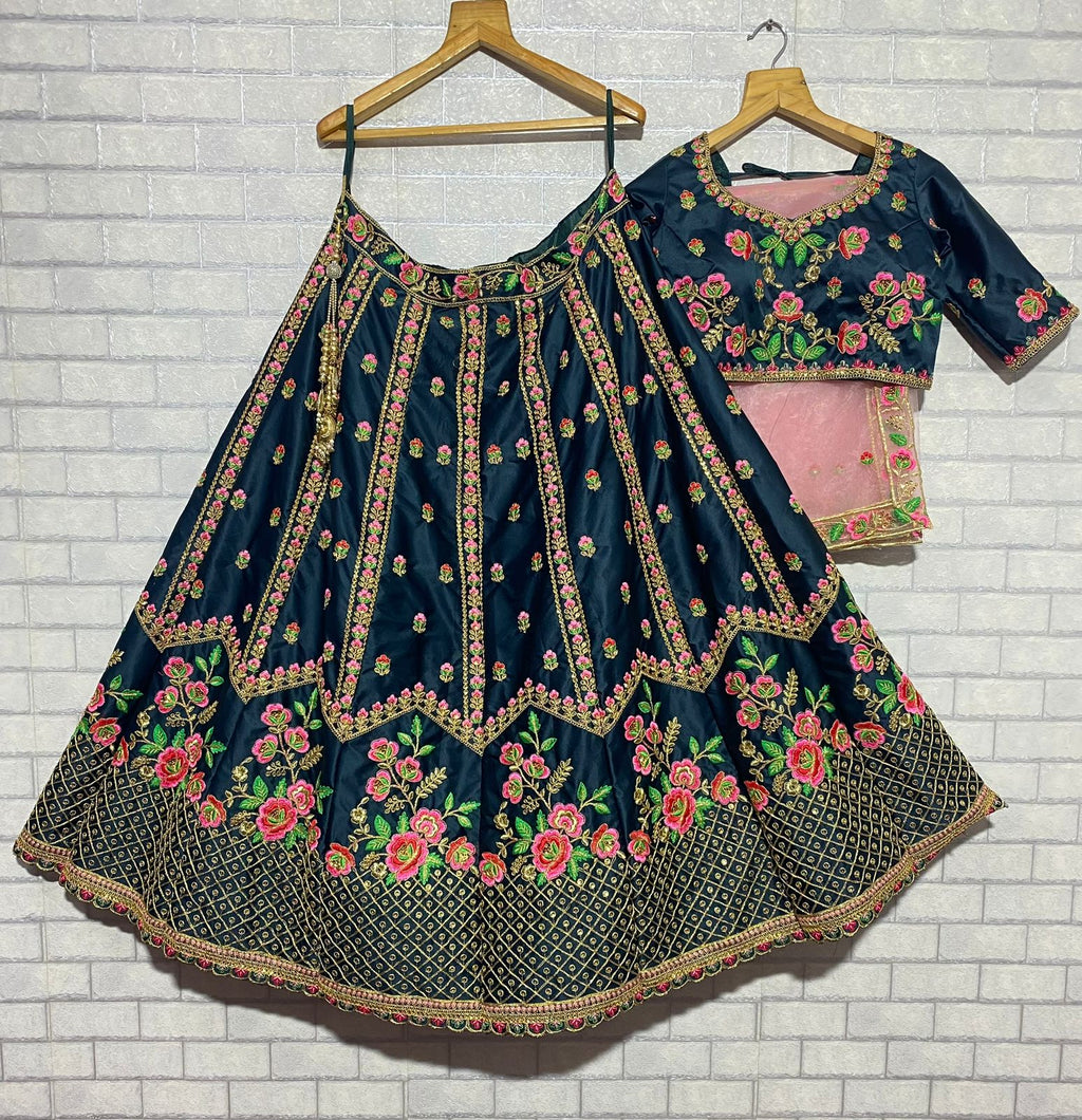 Heavy Silk Navy Blue Semi Stitch Wedding Lehenga AF1020
