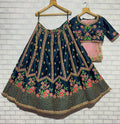 Heavy Silk Navy Blue Semi Stitch Wedding Lehenga AF1020
