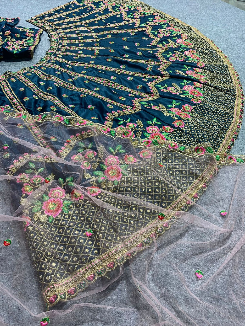 Heavy Silk Navy Blue Semi Stitch Wedding Lehenga AF1020