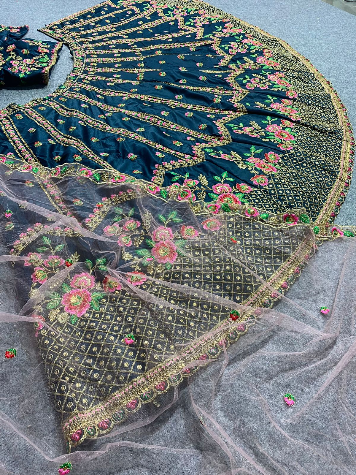 Heavy Silk Navy Blue Semi Stitch Wedding Lehenga AF1020