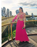Pink Chinon Silk Crop Top, Palazzo & Dupatta Set 1221