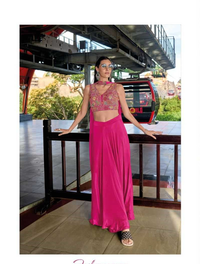 Pink Chinon Silk Crop Top, Palazzo & Dupatta Set 1221