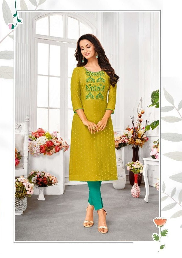 Lemon Green Modal Silk All Over Butti Kurti 40008