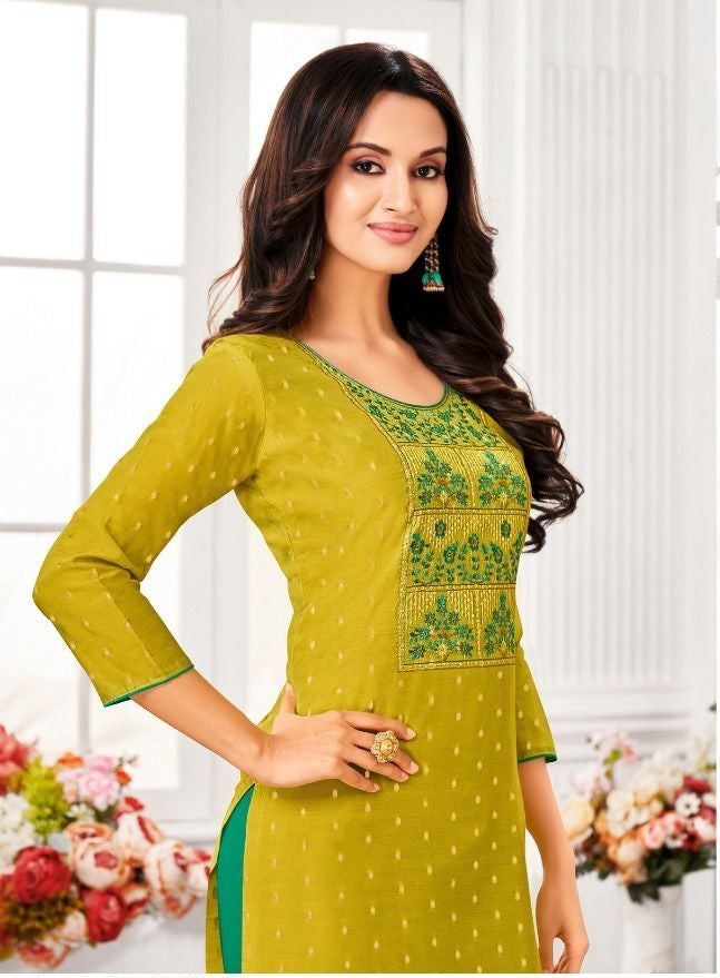 Lemon Green Modal Silk All Over Butti Kurti 40008