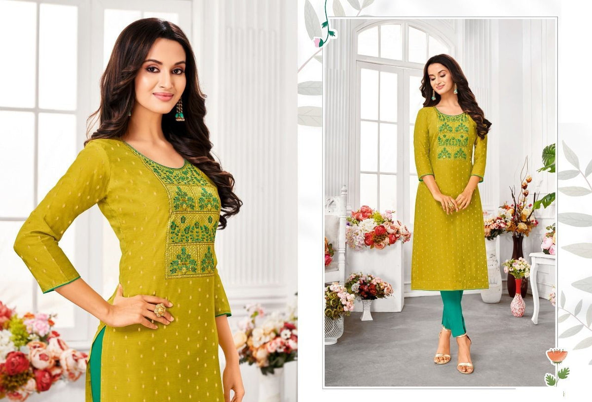 Lemon Green Modal Silk All Over Butti Kurti 40008
