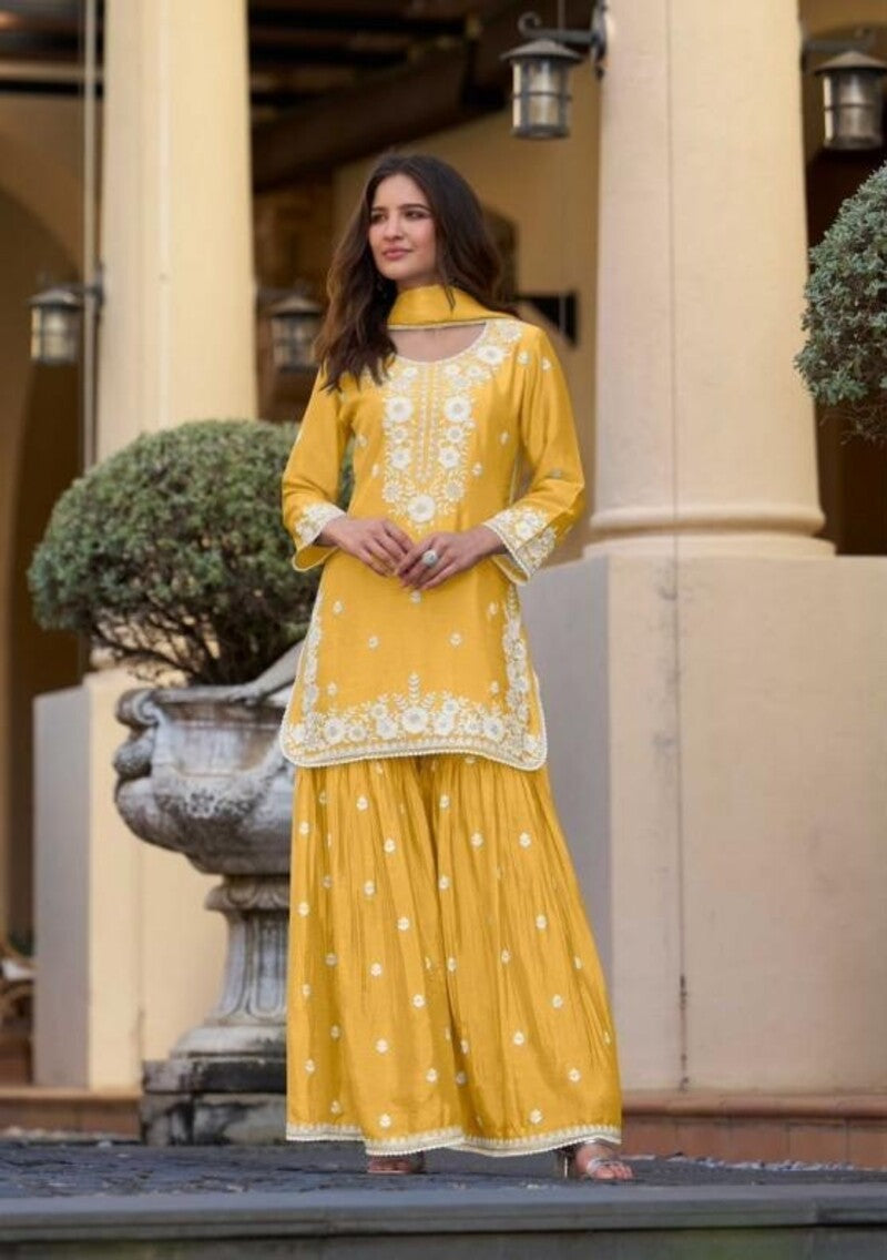 Chinon Silk Lucknowi Work Festive Look Gharara Sets By Aarshi Fashions 4301